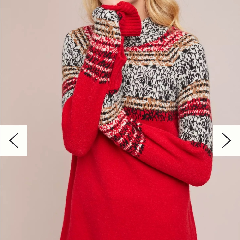 Anthropologie MOTH Red and Black Patterned Turtleneck Sweater